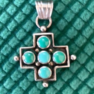 Turquoise & Silver Cross made by Native American Indian J. BEGAY (Cross Only)